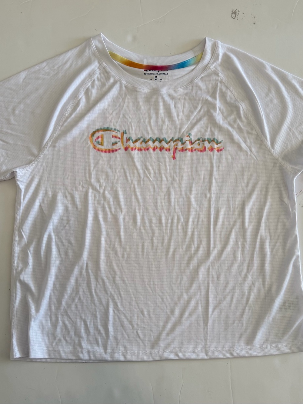 Champion White Short-Sleeve Tee with Multicolor Logo
